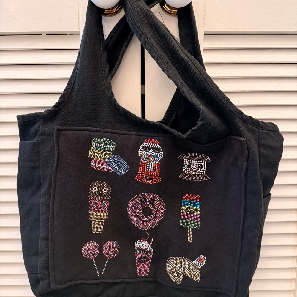 Butter Black Tote Bag with Colorful Embellishments